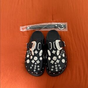 Women's Black and Silver Embellished Mules